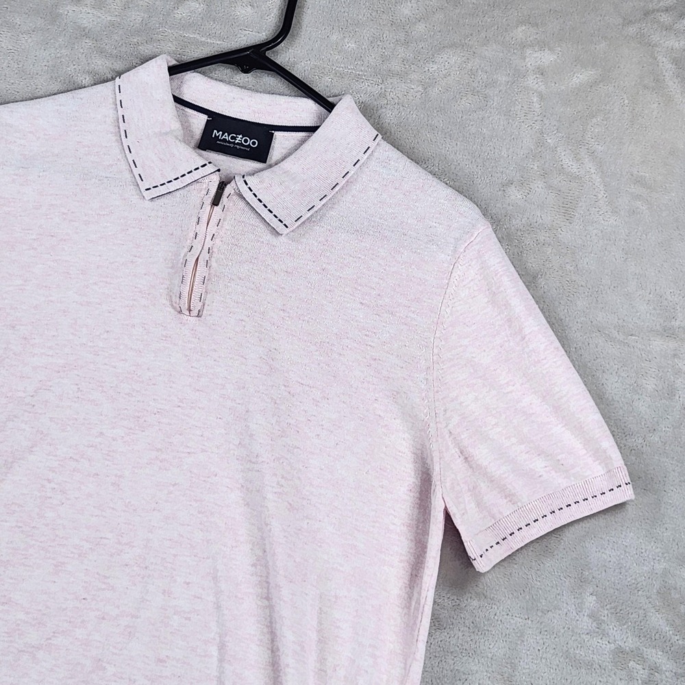 Maceoo Polo Shirt Mens Medium Pink 1/4 Zip Italian Cotton Knit Short Sleeve - Picture 5 of 12
